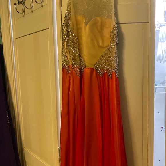 Long Red/Orange sparkle prom dress - Picture 3 of 5